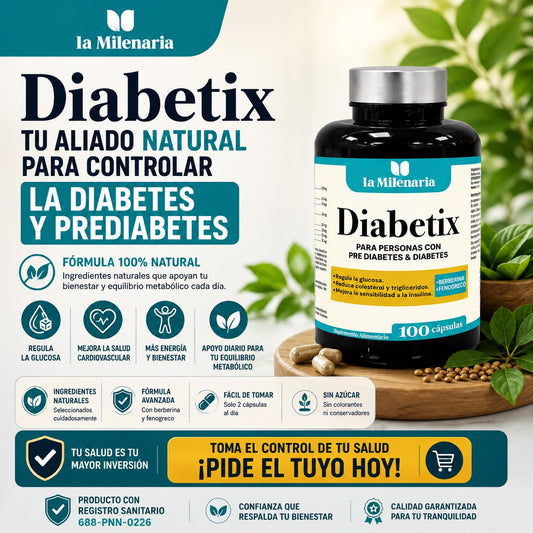 DIABETIX– SUPLEMENTO ALIMENTICIO CON BERBERINA, FENOGRECO Y MAS CON REGISTRO SANITARIO