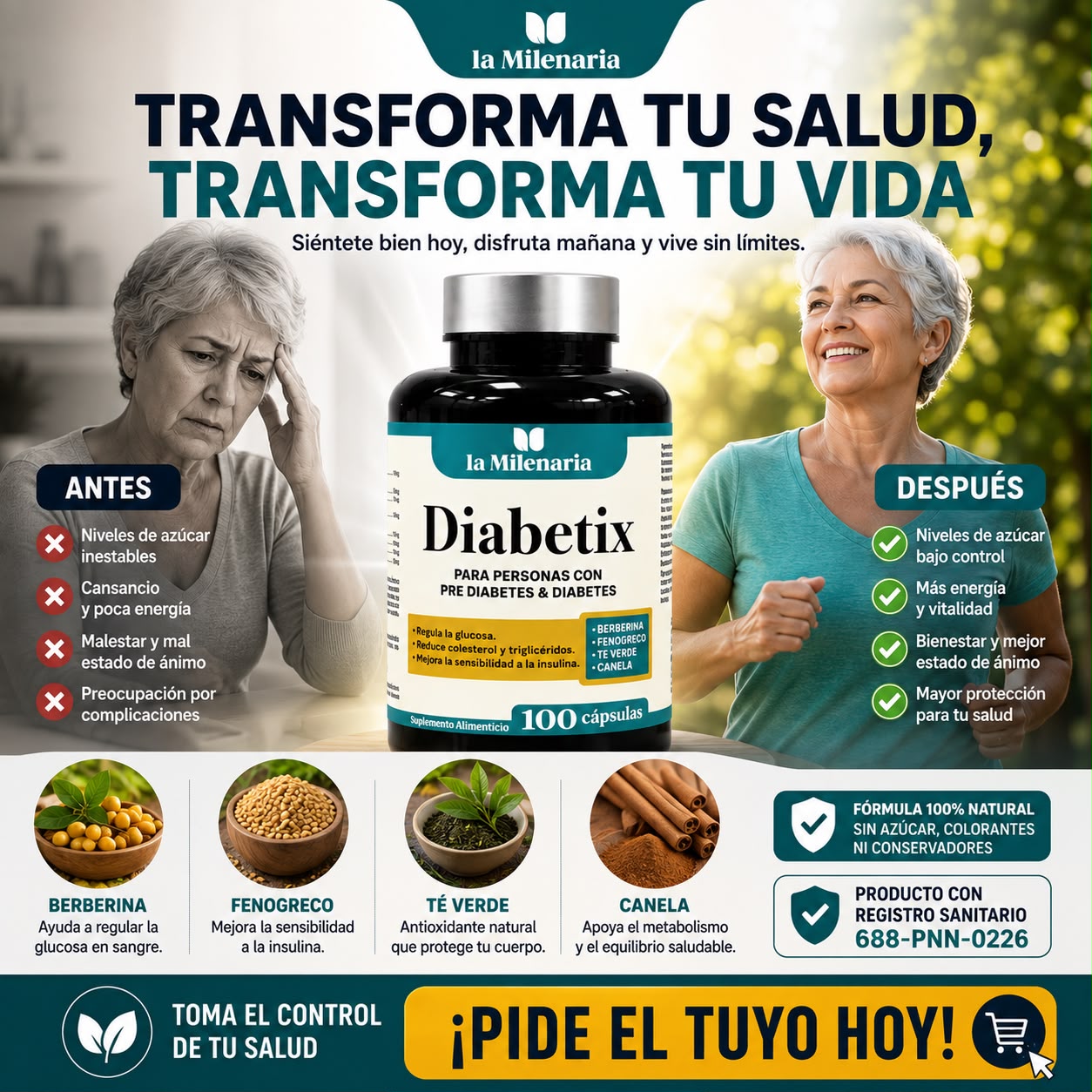 DIABETIX– SUPLEMENTO ALIMENTICIO CON BERBERINA, FENOGRECO Y MAS CON REGISTRO SANITARIO
